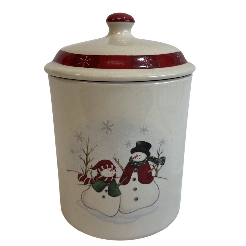 Snowman Ceramic Jar with Lid‎ Holiday Decor Christmas Kitchen Storage Container